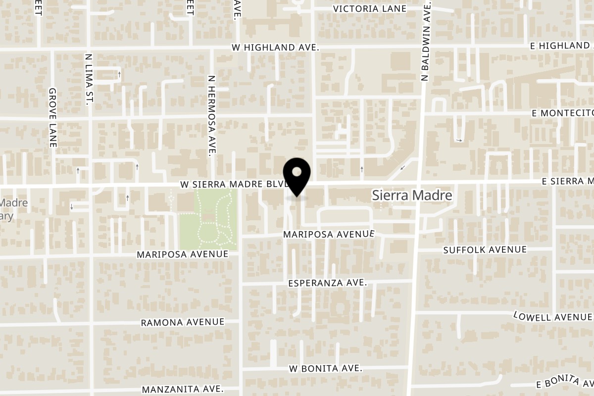Map showing the location of Roe Fusion on 120 W Sierra Madre Blvd in Sierra Madre